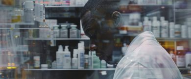 Photo of a pharmacist at a busy urban pharmacy, taking inventory with a handheld scanner. The scene is shown from a medium shot, capturing the dynamic environment and the pharmacist’s efficient work. --chaos 13 --ar 3:4 --stylize 300 Job ID: 2567c2d5-34cc-42bf-ad1f-8470d894a111